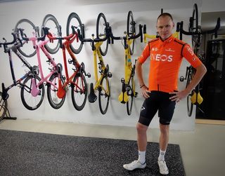 Chris Froome (Team Ineos) with his Grand-Tour-winning bikes