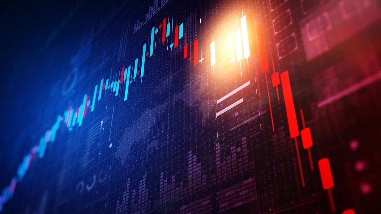 stock market chart with bar line going lower