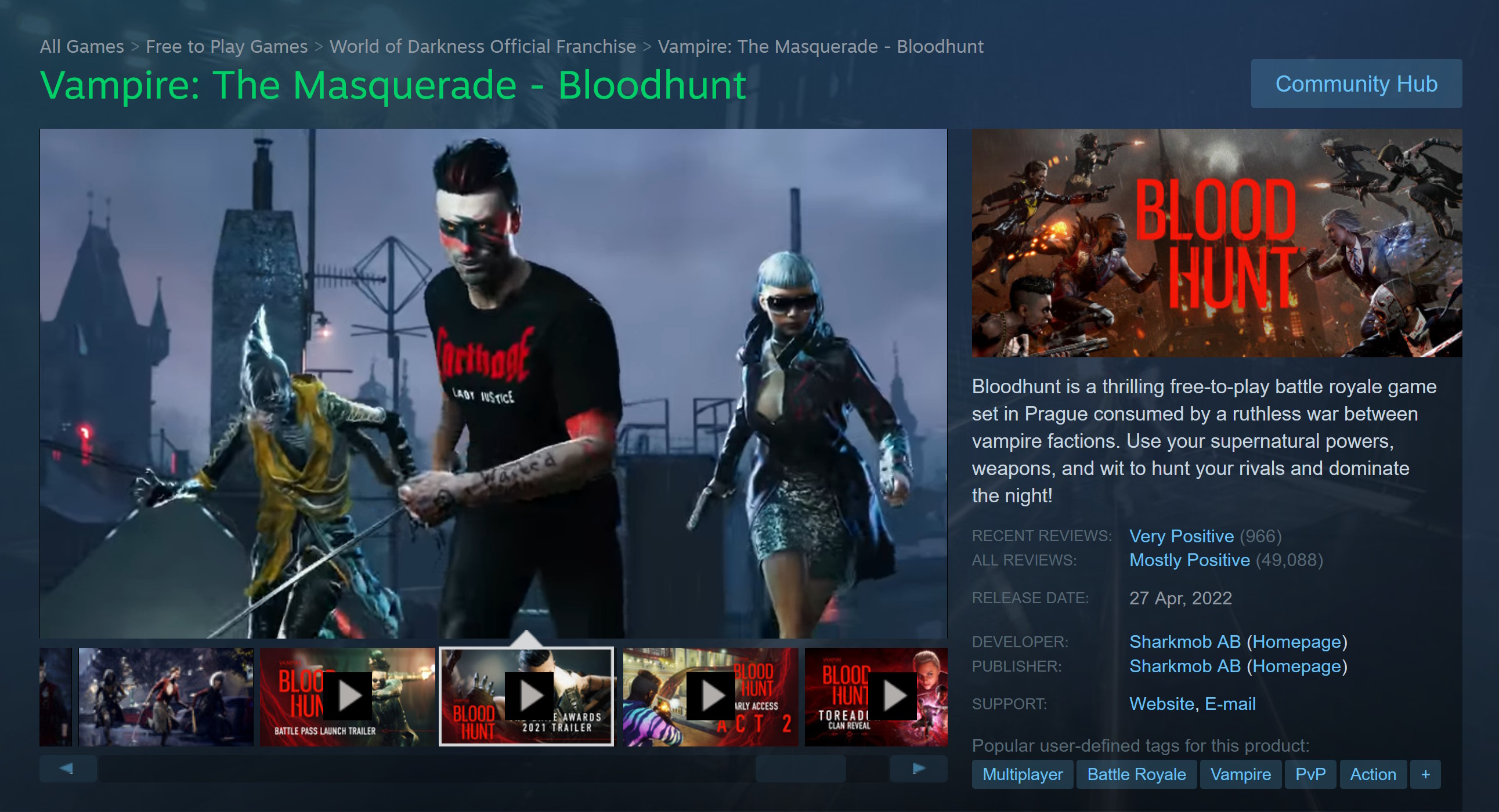 Vampire: The Masquerade - Bloodhunt Steam page detail