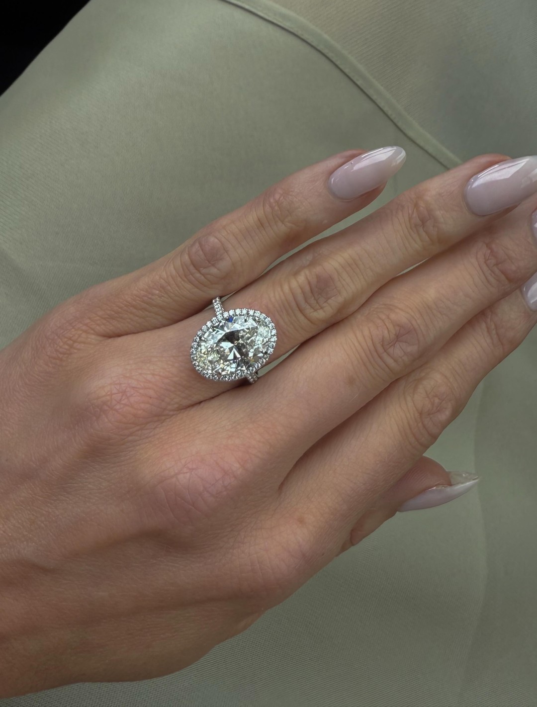 An image of Elsa Hosk&#039;s antique-cut engagement ring.