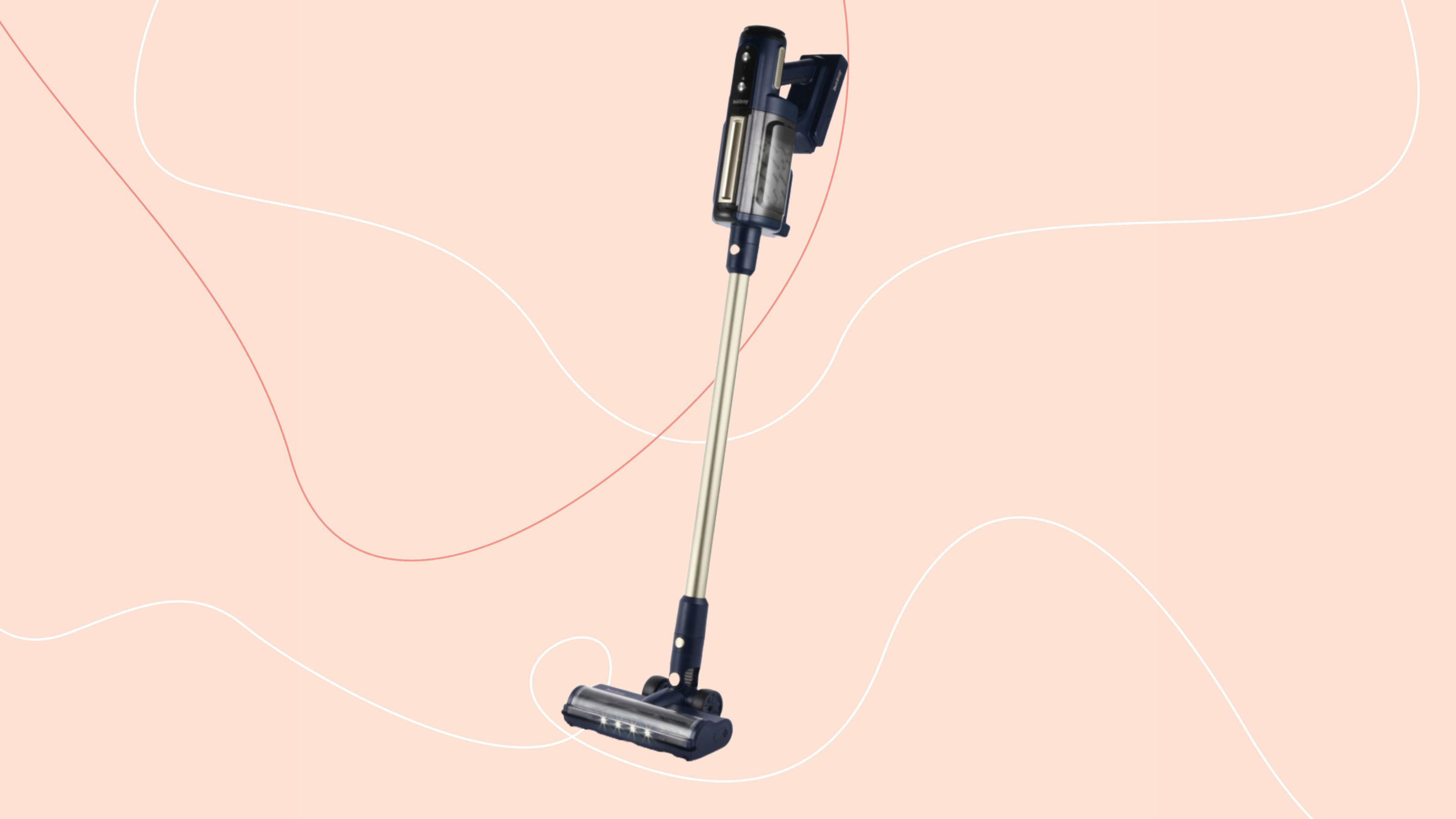 Beldray Airgo Cordless Vacuum Cleaner on a pink background