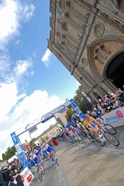 The yellow jersey leads out from Bury St Edmunds.