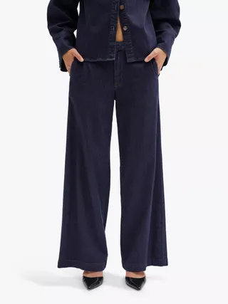 My Essential Wardrobe Lara Wide Leg Jeans, Dark Blue Un-Wash