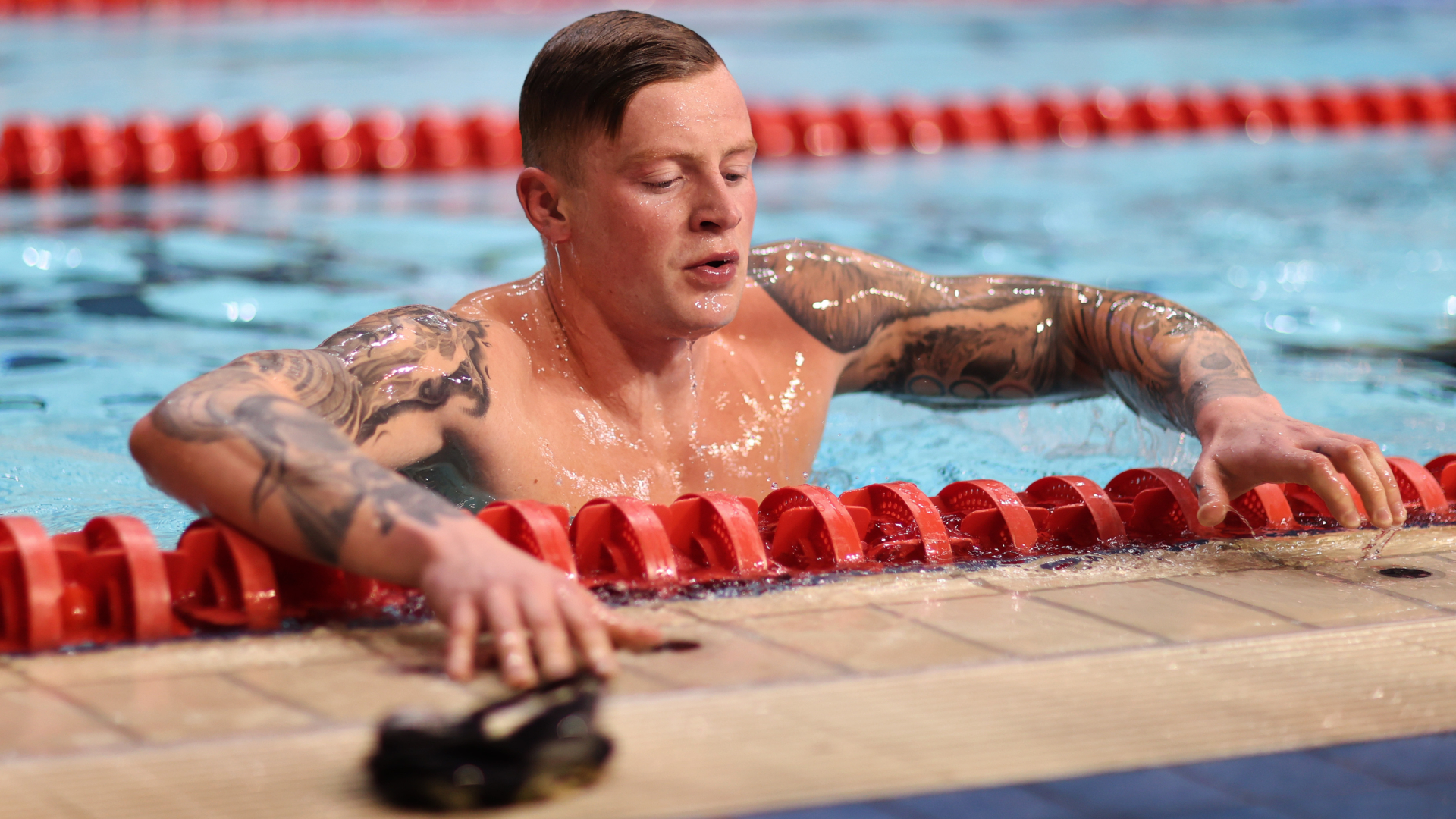 Adam Peaty exits the pool at the British Swimming Championships in April 2022.