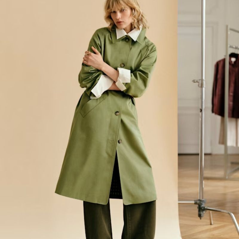 Clyde Coat in Light Olive Green on model