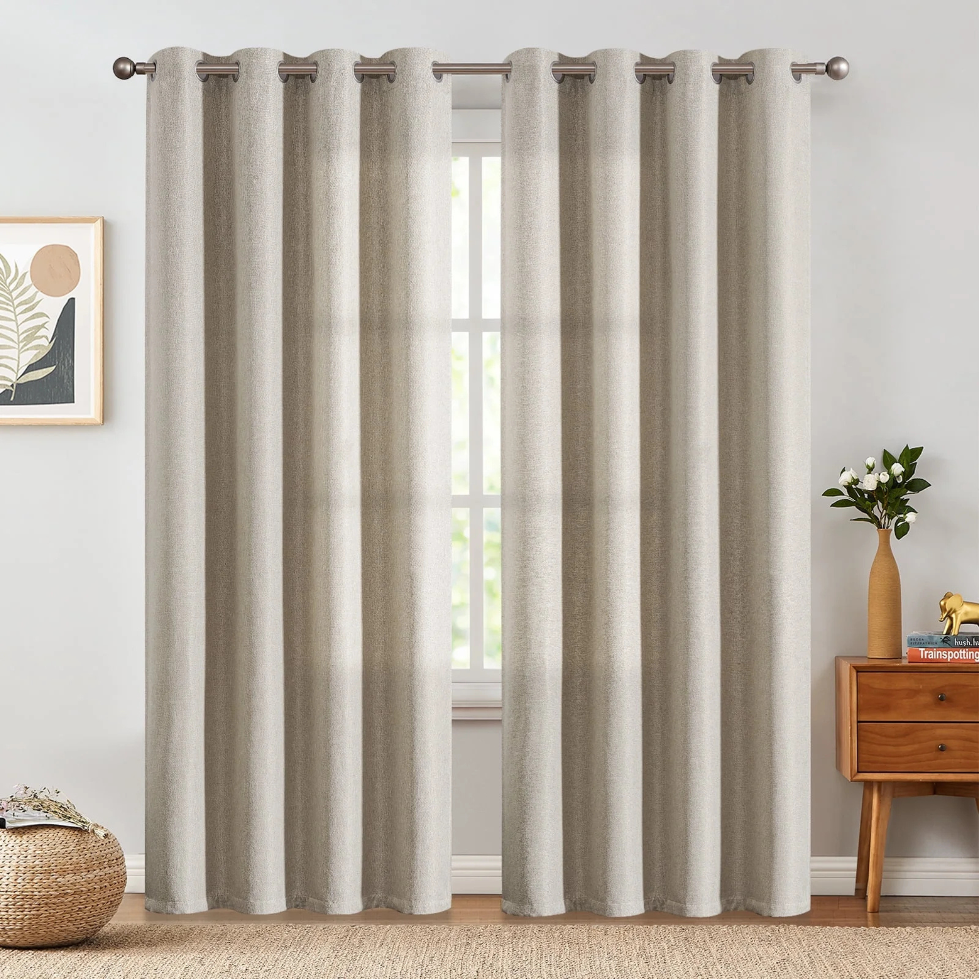 A set of greige linen curtains
