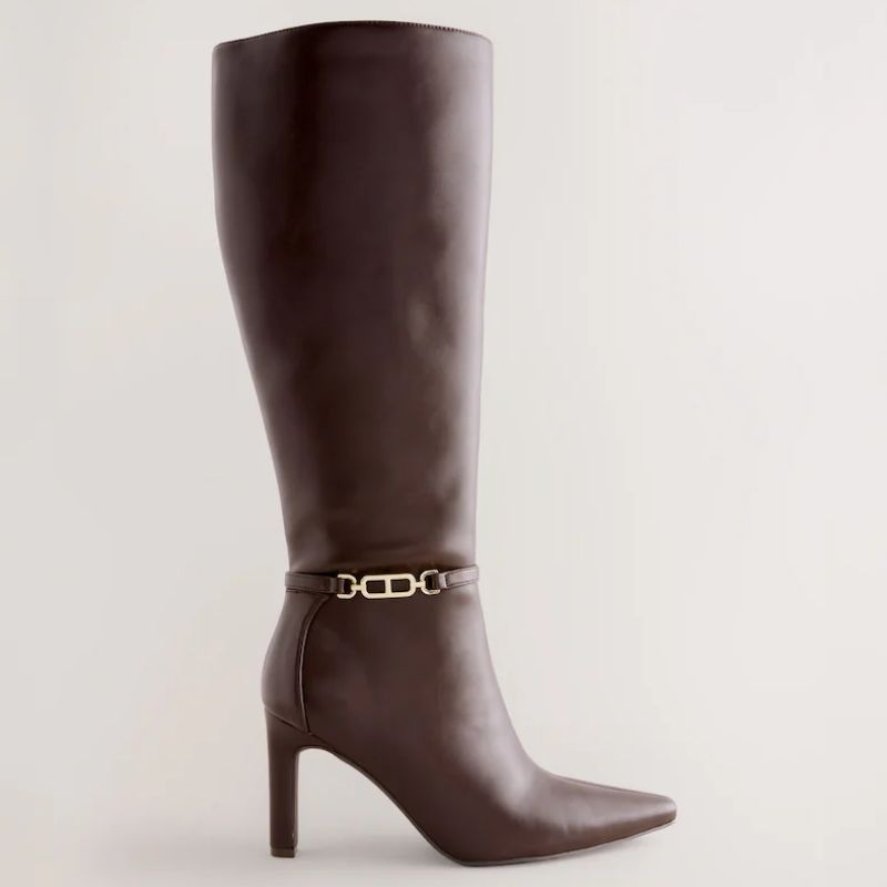 Next, brown knee high stiletto heel boots