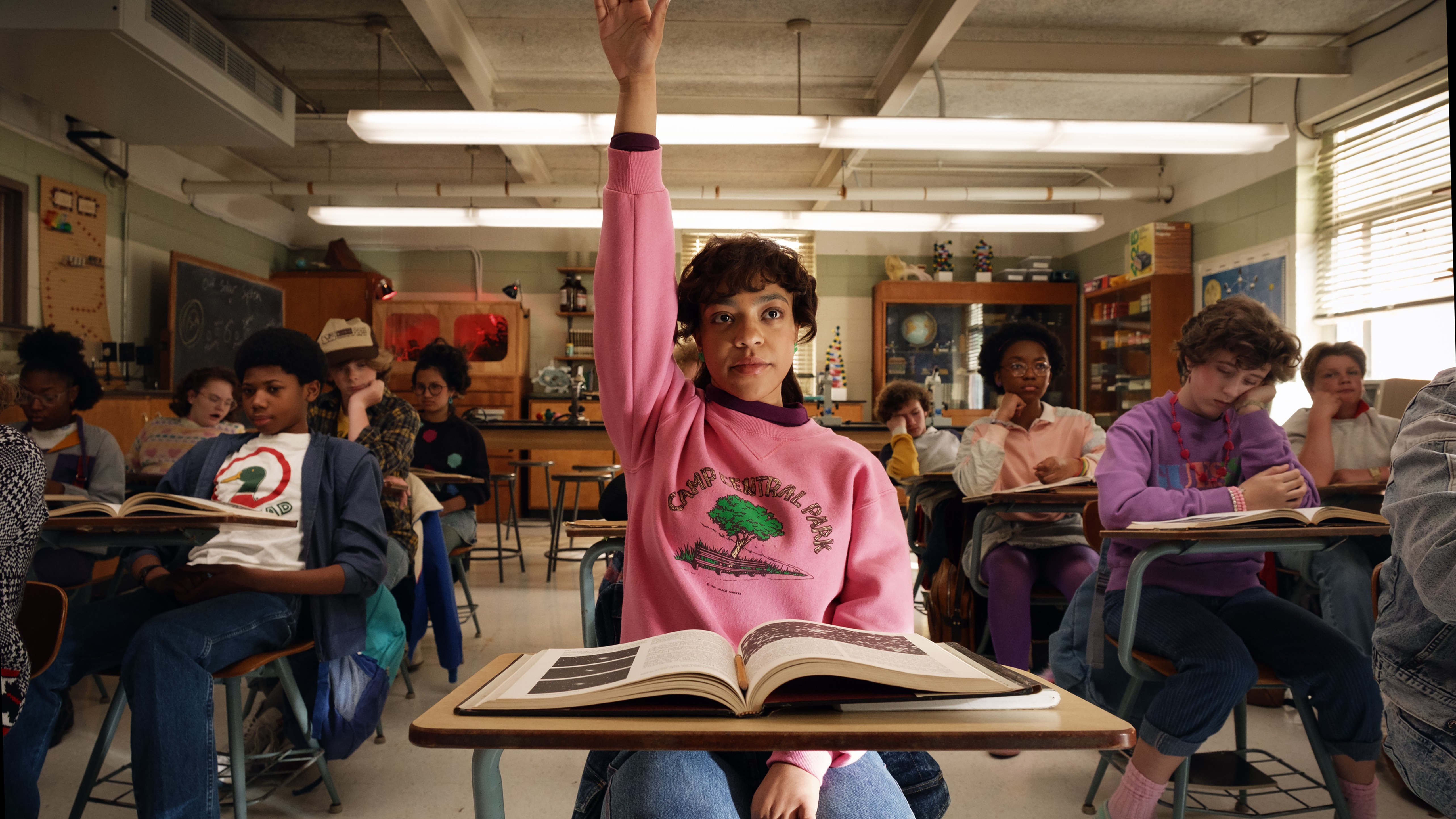 Erica Sinclair (Priah Ferguson) raises her hand in class in "Stranger Things" season 5