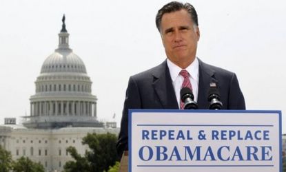 Republican presidential candidate Mitt Romney speaks after the Supreme Court ruled to uphold most of the Affordable Care Act. Romney reiterated his vow to get rid of the law if he is elected.