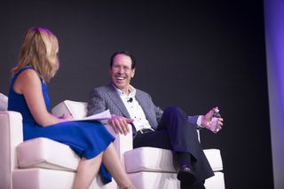 AT&T chairman and CEO Randall Stephenson (r.) is interviewed by CNN’s Poppy Harlow during the Relevance Conference.