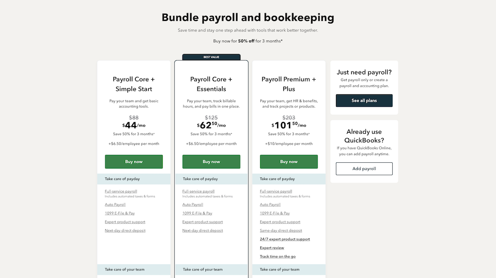Intuit QuickBooks Payroll website screenshot