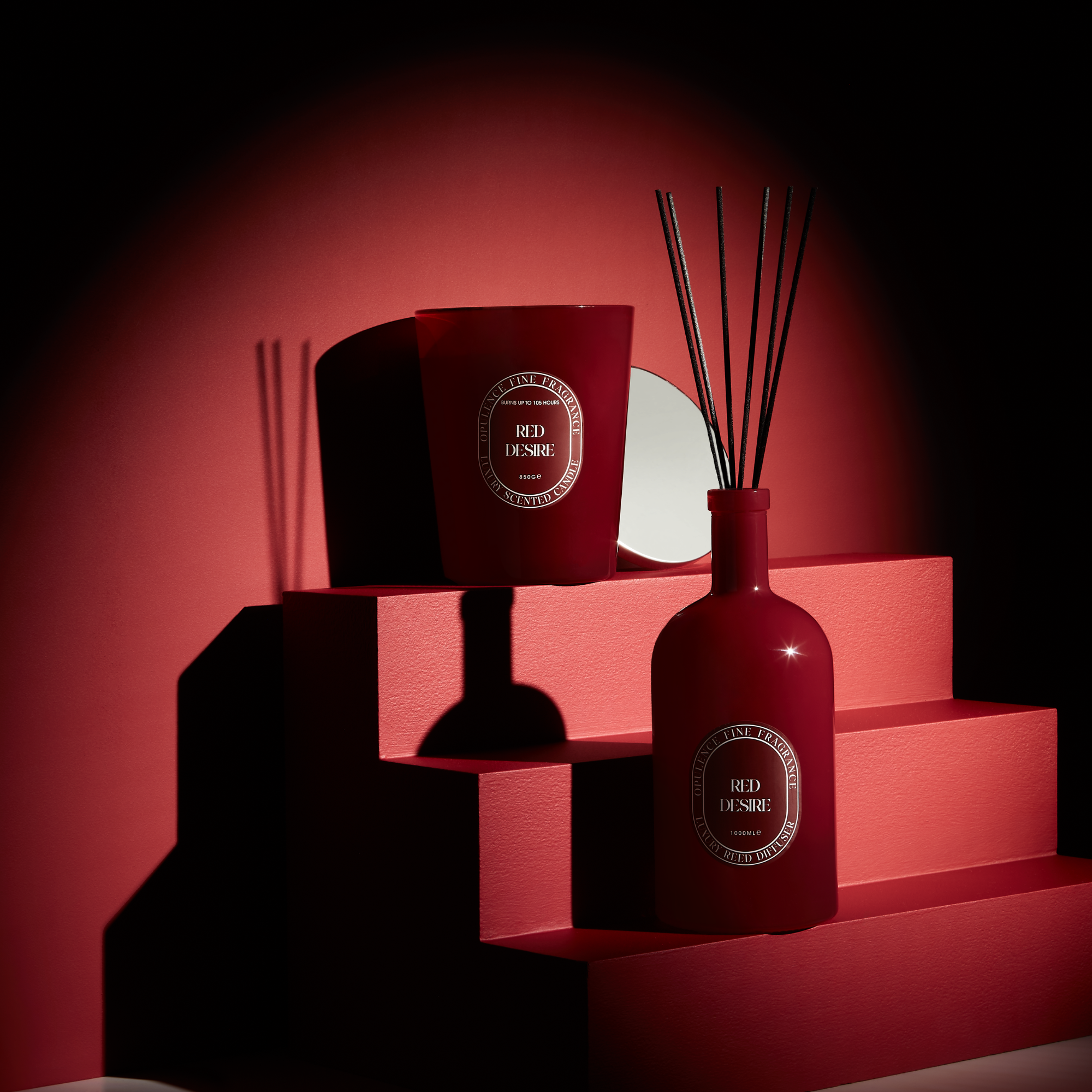 Red Desire candle and reed diffuser.