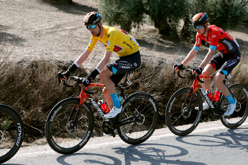 CHICLANA DE SEGURA SPAIN FEBRUARY 20 Wouter Poels of Netherlands and Team Bahrain Victorious yellow leader jersey competes during the 68th Vuelta A Andalucia Ruta Del Sol 2022 Stage 5 a 1644km stage from Huesa to Chiclana De Segura 870m 68RdS on February 20 2022 in Chiclana De Segura Spain Photo by Bas CzerwinskiGetty Images