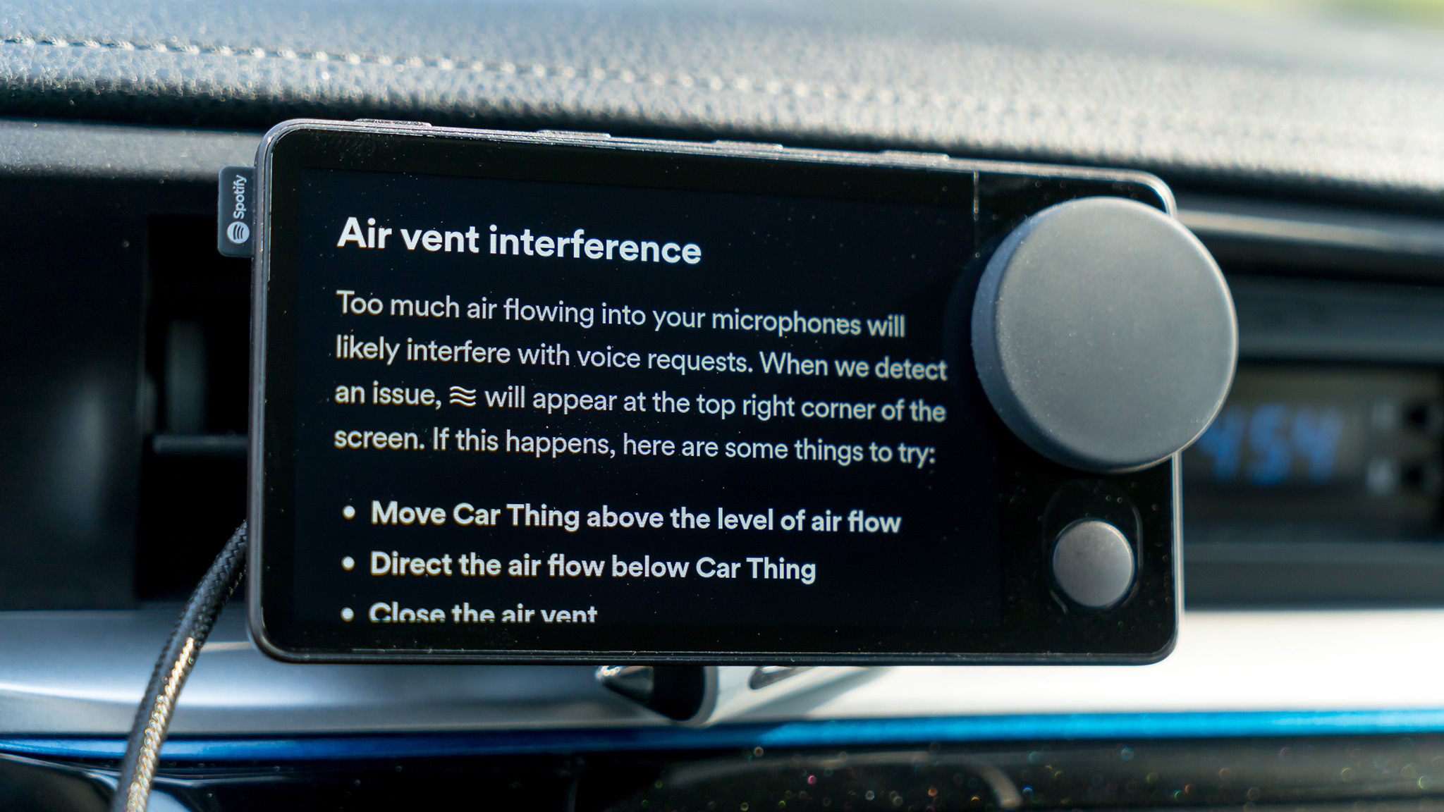 Air vent details on Spotify Car Thing.