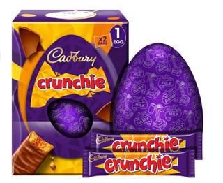 A Cadbury Crunchie Easter egg with the contents outside the box.
