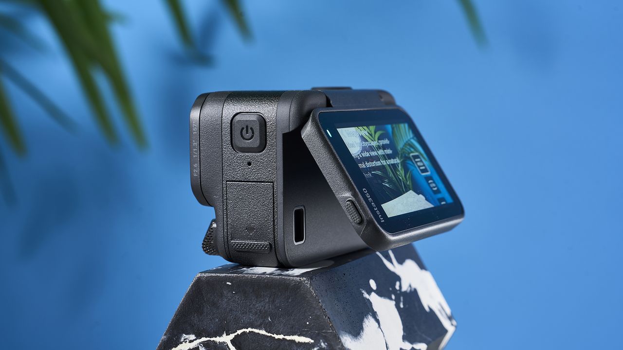 The Insta360 Ace Pro 2 against a blue background