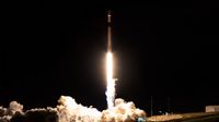A SpaceX Falcon 9 rocket launches the NROL-105 mission for the National Reconnaissance Office from Vandenberg Space Force Base in California on Jan. 16, 2026.