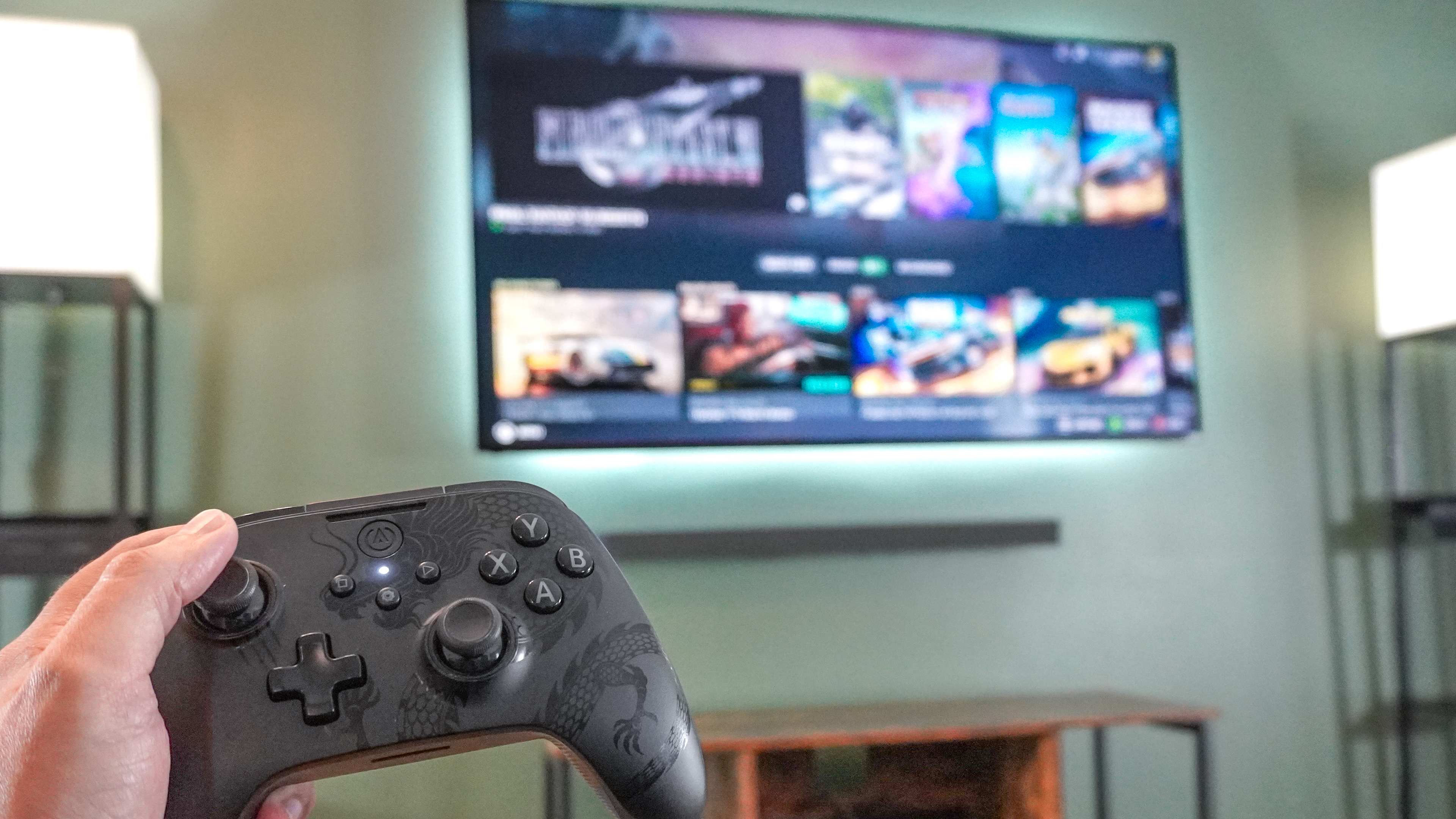 Gaming on a TV in the living room with the Framework Desktop