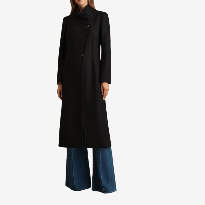 Image of funnel neck black coat