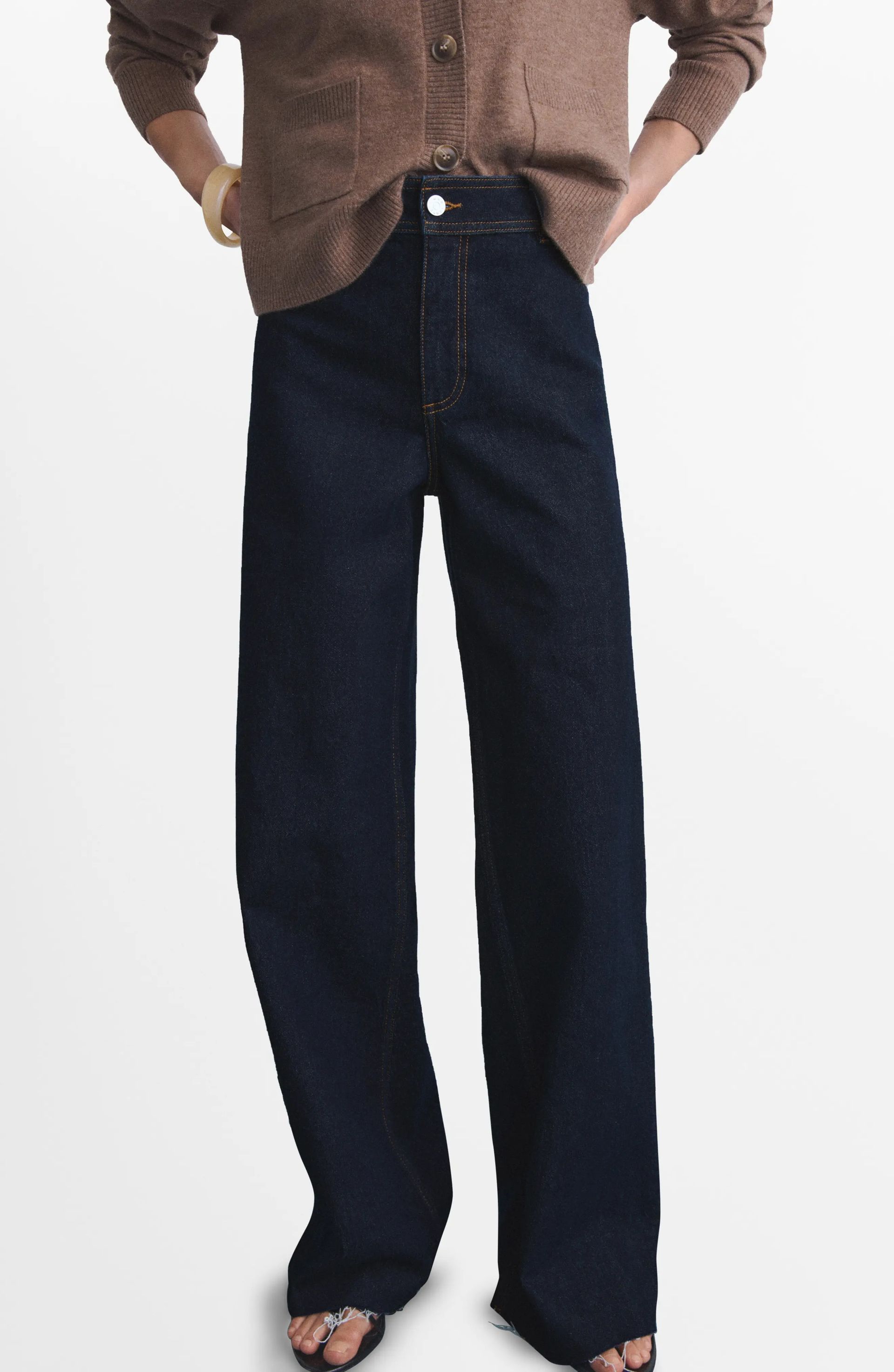 MANGO, Catherin Frayed High Waist Wide Leg Culotte Jeans