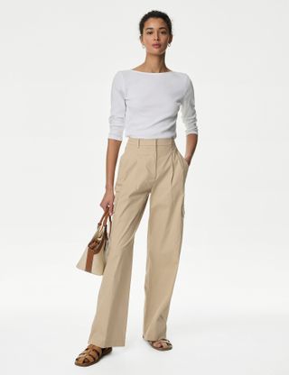 M&S Cotton Rich Cargo High Waisted Trousers