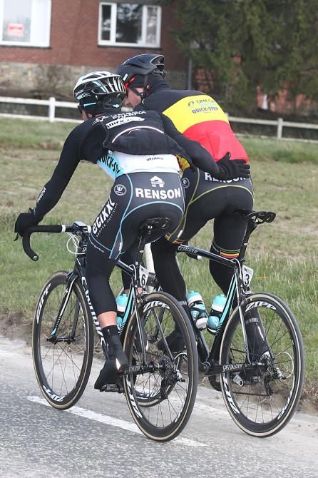 Tom Boonen gets some help from Iljo Keisse