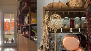 rustic country style kitchen pantry with hanging rails demonstrating an impressive IKEA IVAR hack
