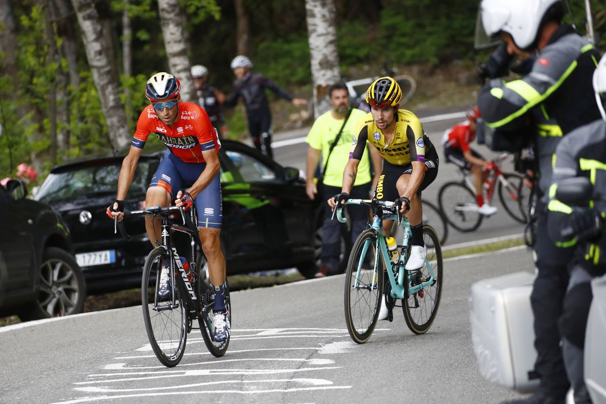 Vincenzo Nibali (Bahrain Merida) and Primoz Roglic (Jumbo VIsma)