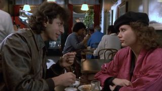 Jeff Goldblum and Geena Davis having coffee in The Fly