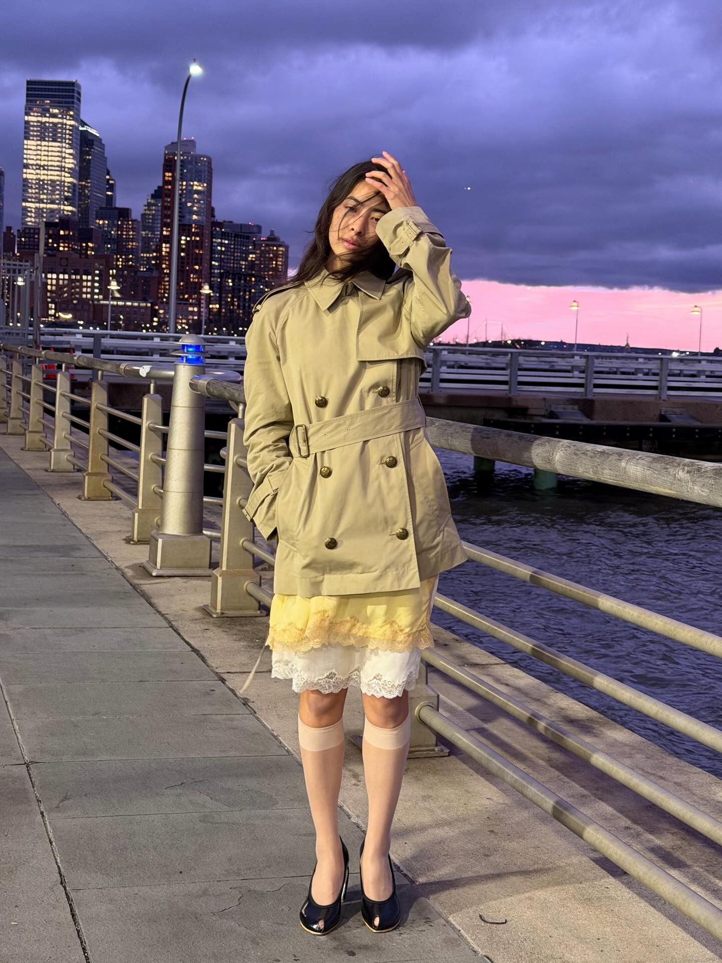 Influencer wearing two-tone midi skirt summer trend.