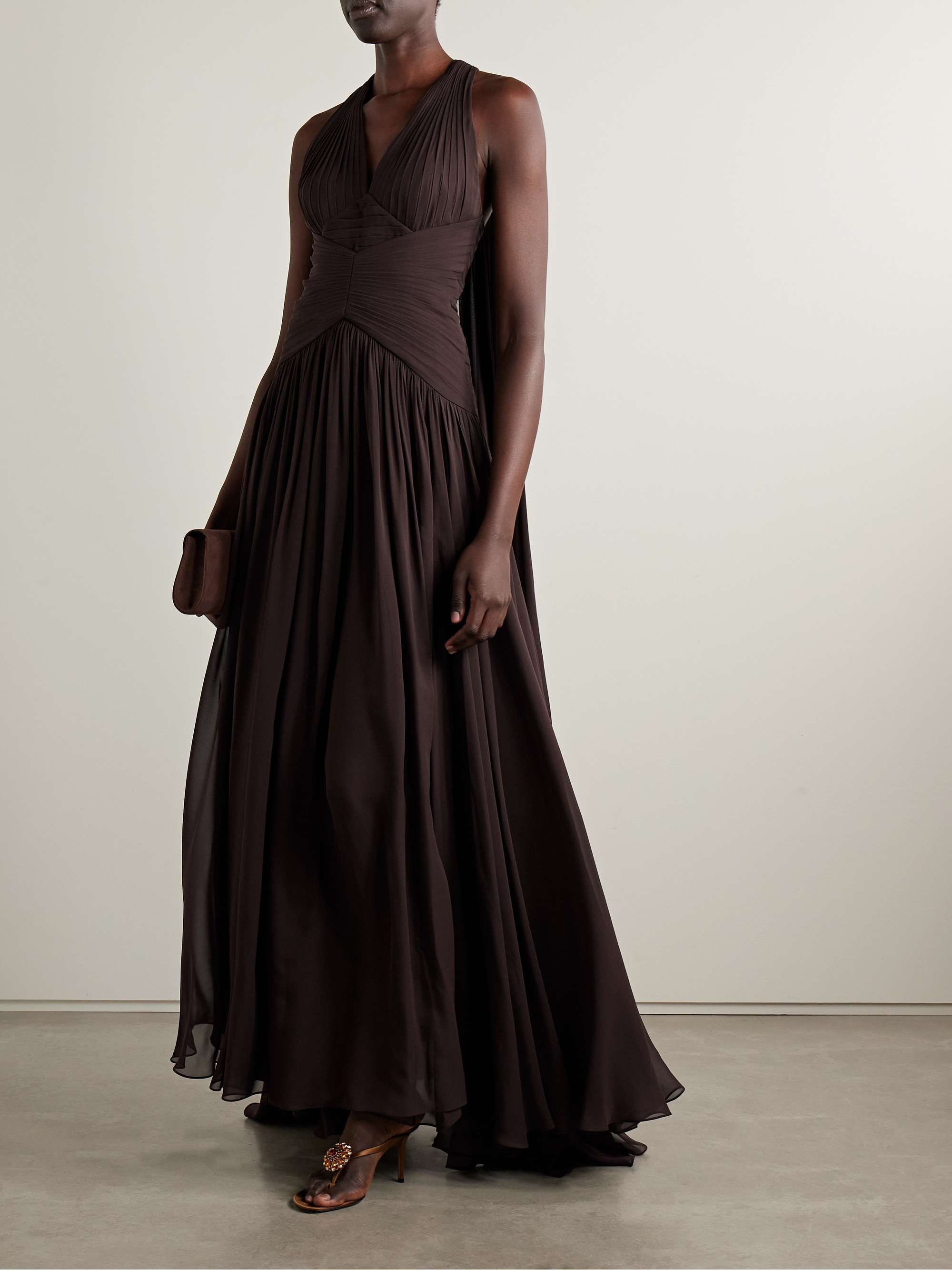 Cape-Effect Gathered Silk-Georgette Gown