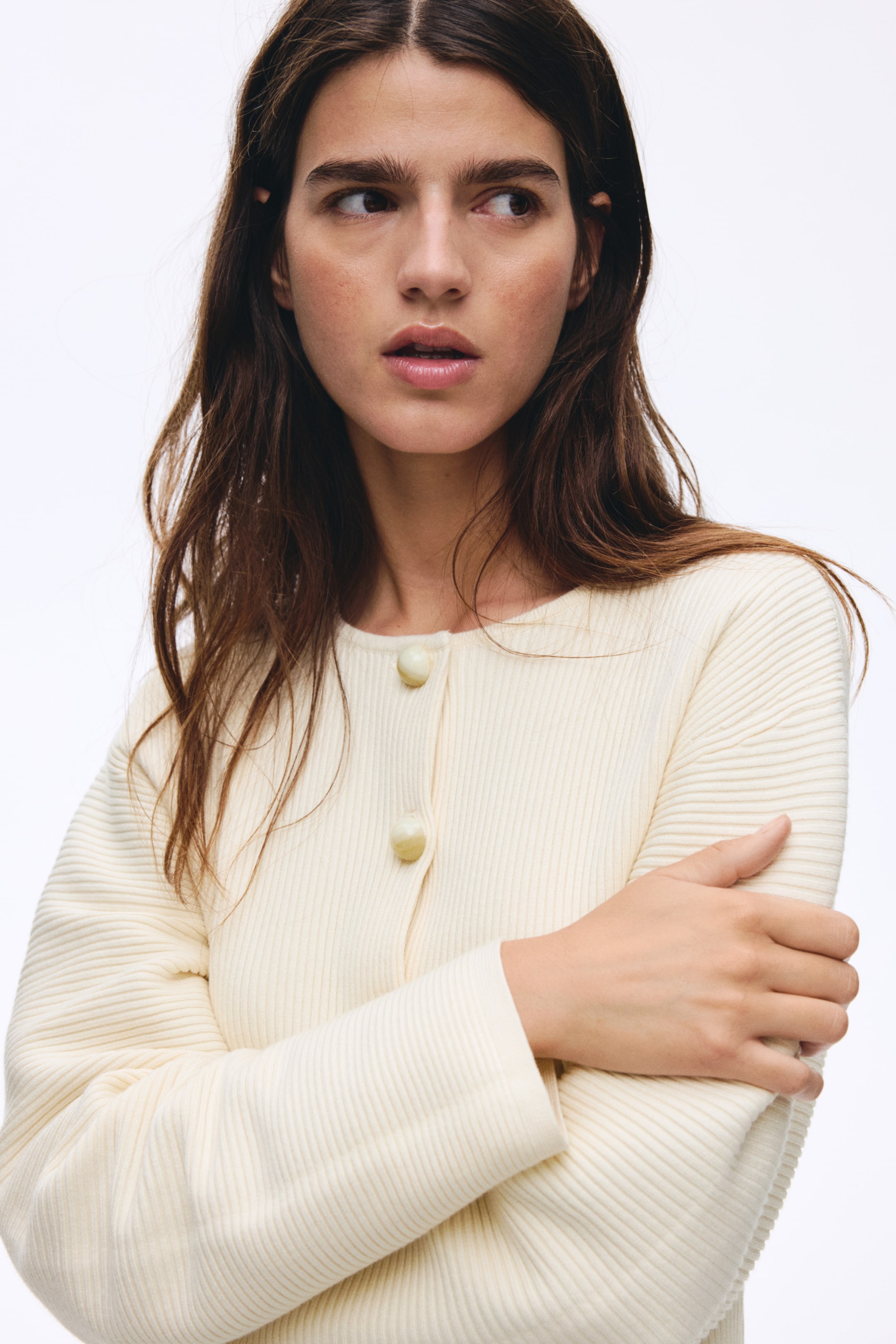 Rib-Knit Cardigan - Cream