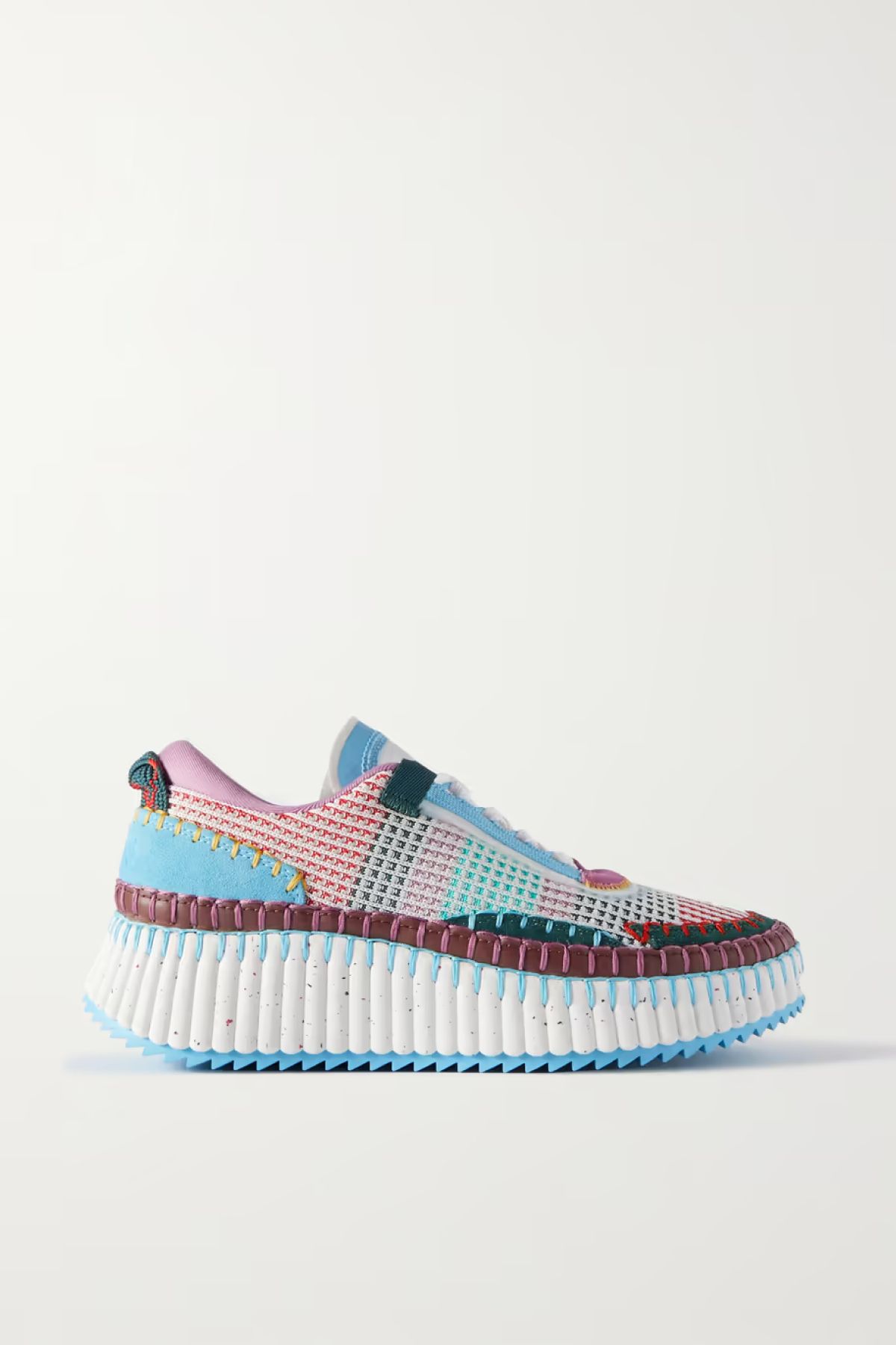 Chloé Nama embroidered suede and recycled-mesh sneakers