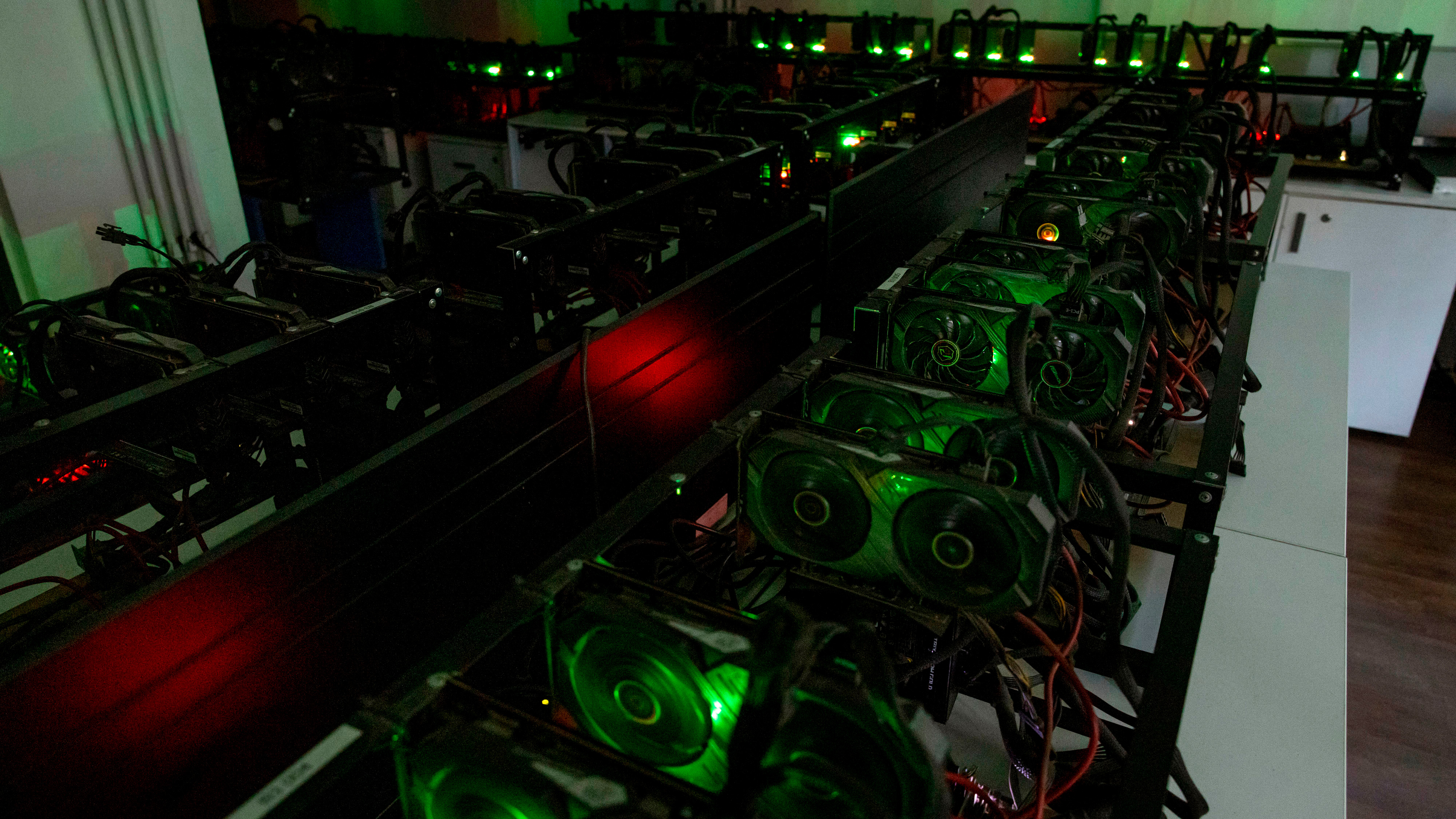 GPUs in a crypto mining farm