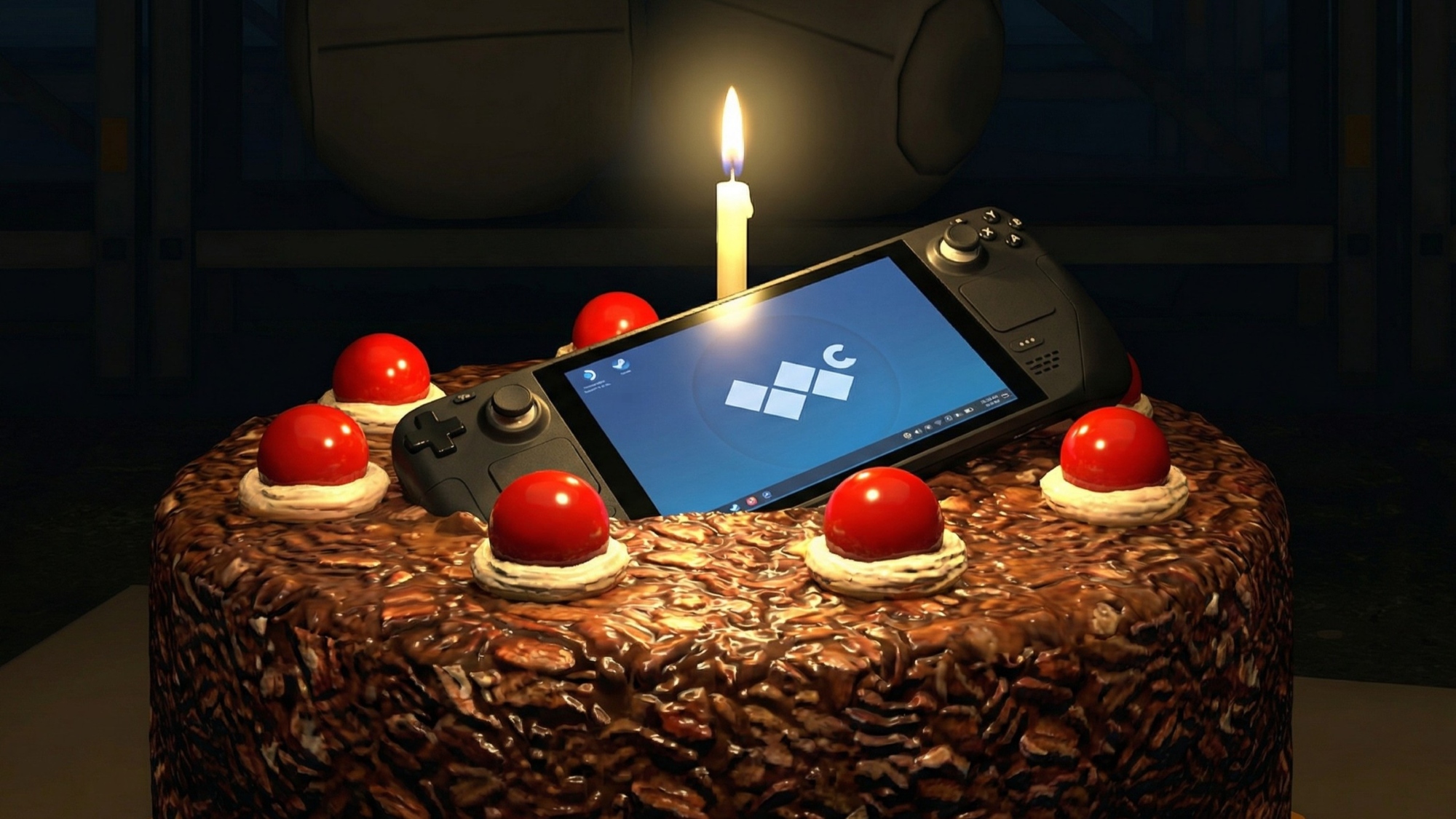 Valve Steam Deck in chocolate cake as featured in Portal