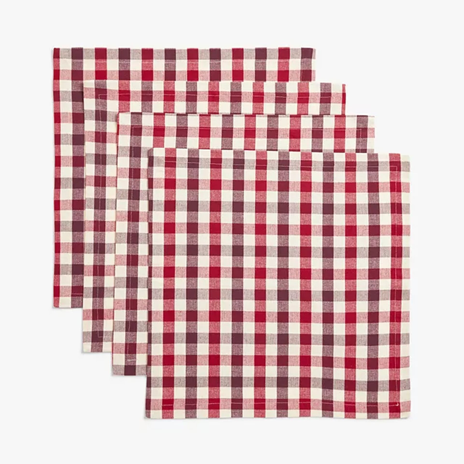 John Lewis Gingham Cotton Napkin, Set of 4, Red/Damson