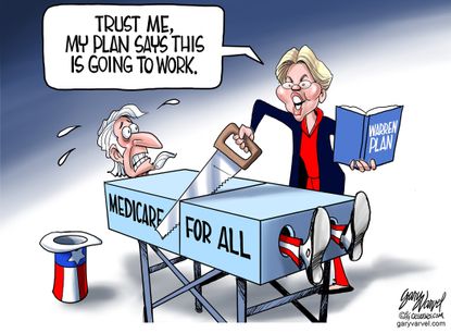 Political Cartoon U.S. Warren Medicare-for-all Plan Saw