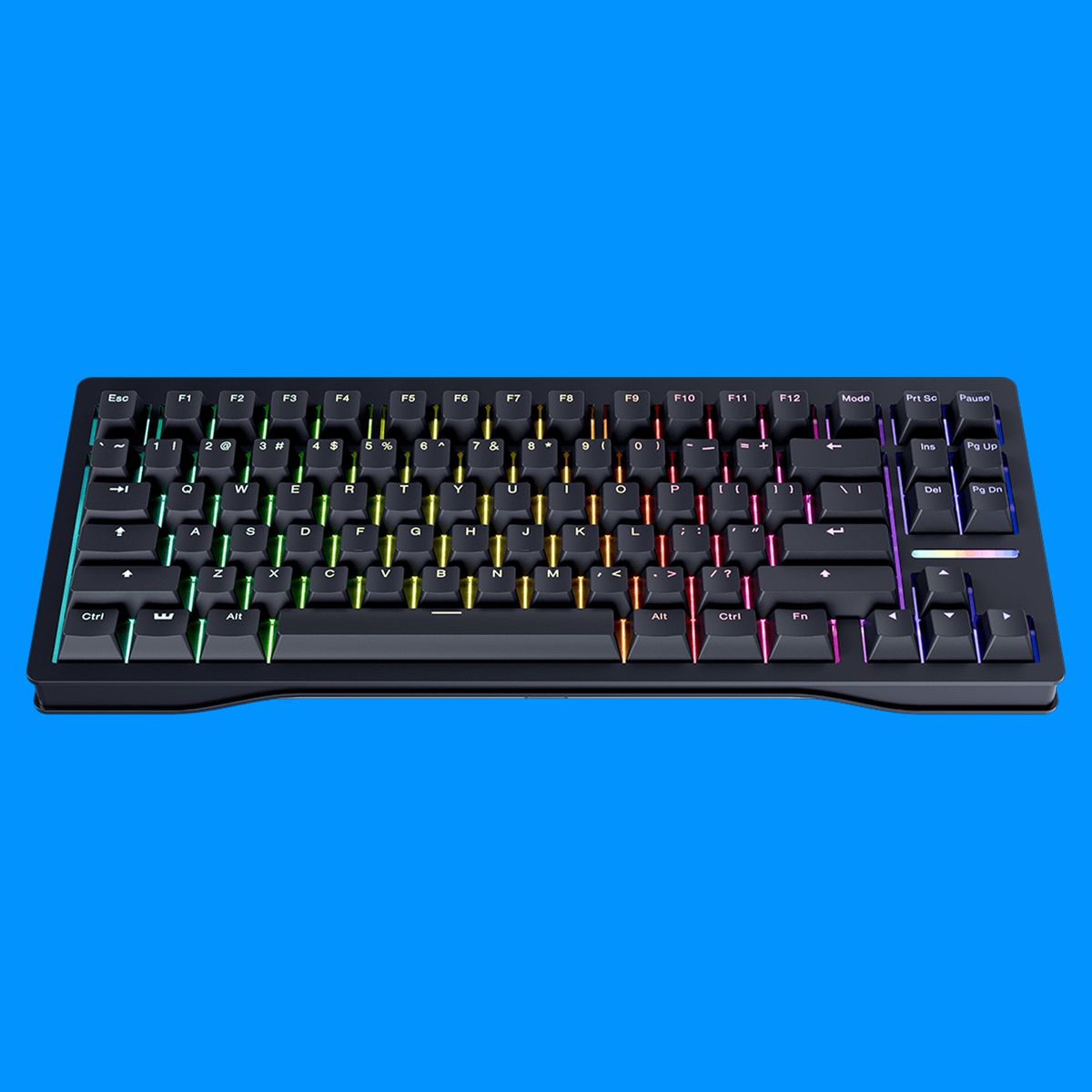 Wooting keyboard on a blue background.