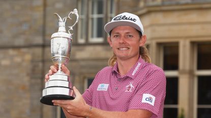 Cameron Smith poses with the Claret Jug after Open Championship victory 