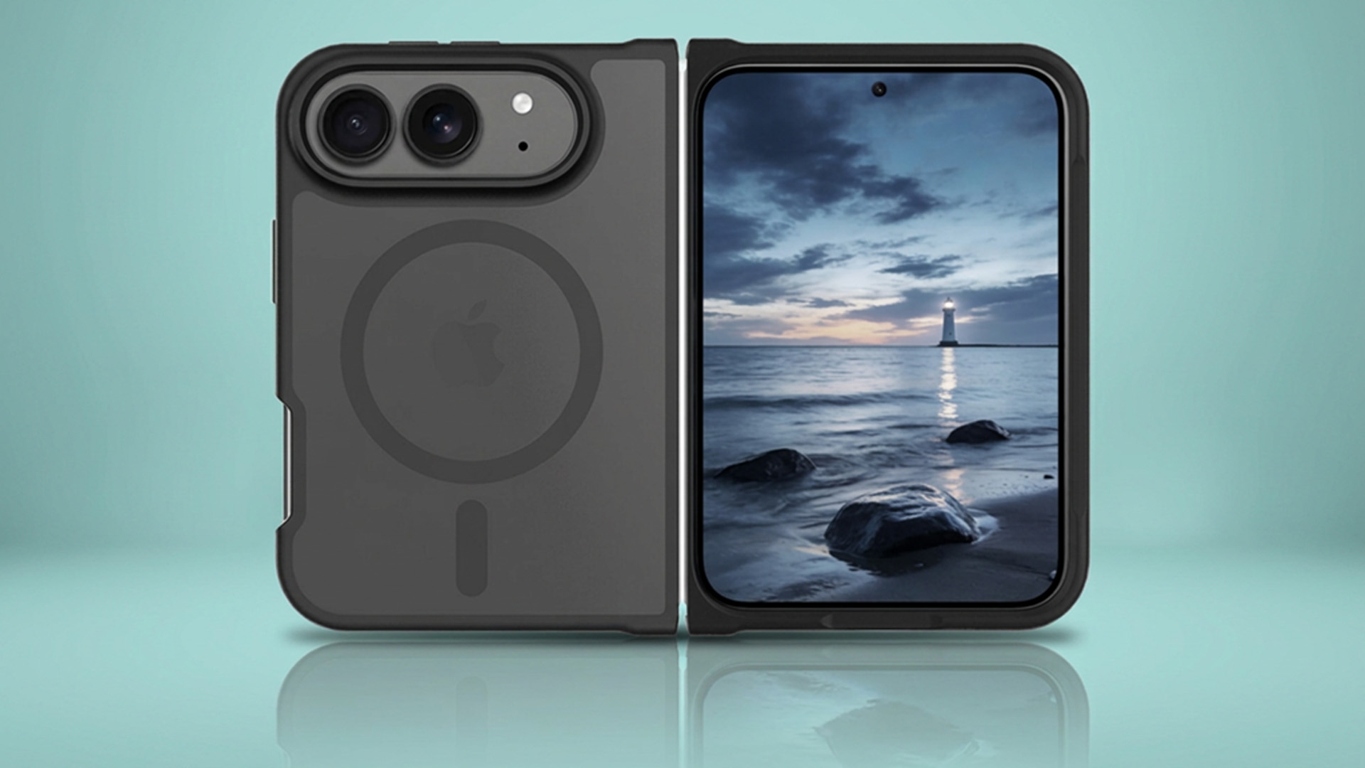 Leaked iPhone Ultra case design on a green background