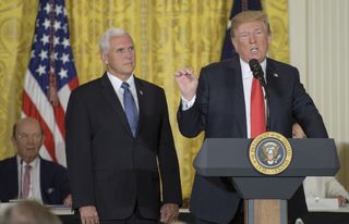President Donald Trump ordered the Department of Defense to form a Space Force in remarks ahead of a National Space Council meeting at the White House on June 18, 2018.