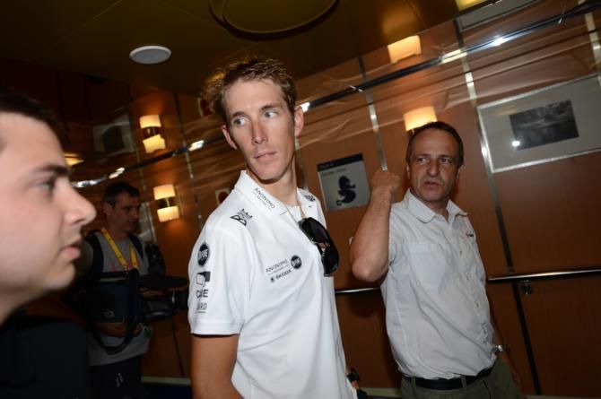 Andy Schleck makes his way to the press conference