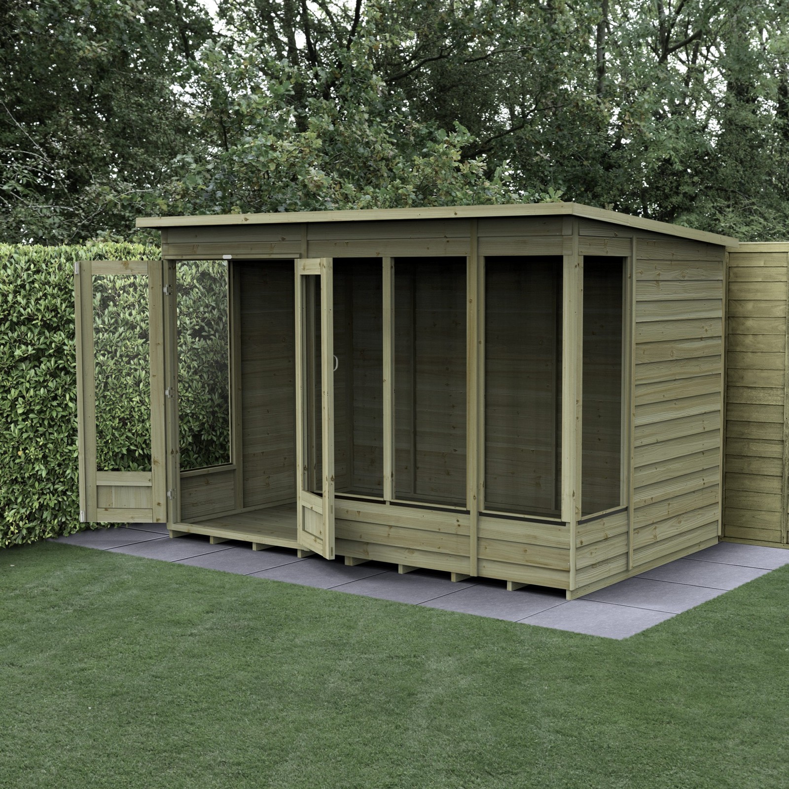 Forest 4life Pent Summerhouse 10x6 Double Door 5 Window Garden Shed