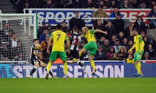 Norwich City’s Teemu Pukki scores their side’s first goal of the game during the Premier League match between Newcastle United and Norwich City at St James’ Park, Newcastle. Picture date: Tuesday November 30, 2021