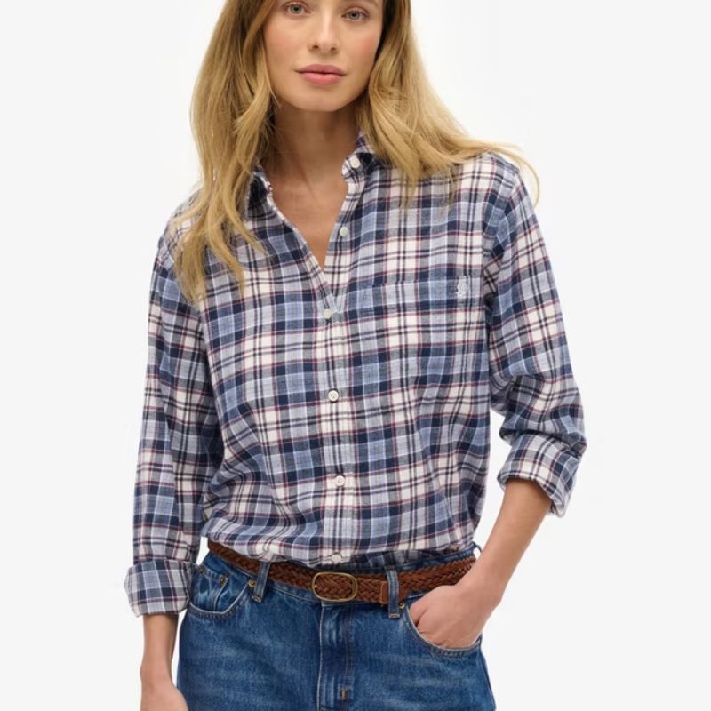 blue and white plaid shirt
