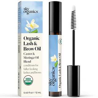 Sky Organics - Minyak Alis & Bulu Mata Organik & Aplikator - Serum Bulu Mata - Minyak Jarak Organik - Kelor, Amla, Vitamin E - Bulu Mata, Alis - Minyak Rambut - Perawatan Diri, Kecantikan - Hadiah untuk Wanita - .4 Fl Oz, 12ml