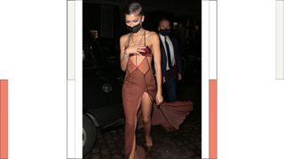 Zendaya wears a brown see-through dress as she seen attending the "Dune" London film premiere afterparty at Chiltern Firehouse on October 18, 2021 in London, England.