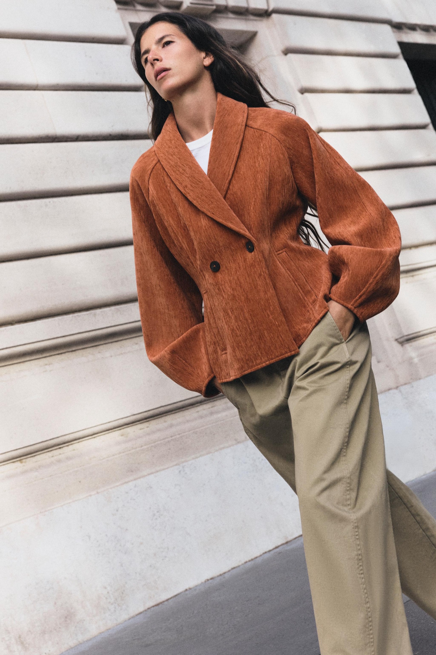 Tailored Double-Breasted Jacket - Burnt Orange - Xs