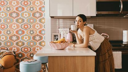 Iris Apatow in her LA kitchen, furnished by Urban Outfitters 
