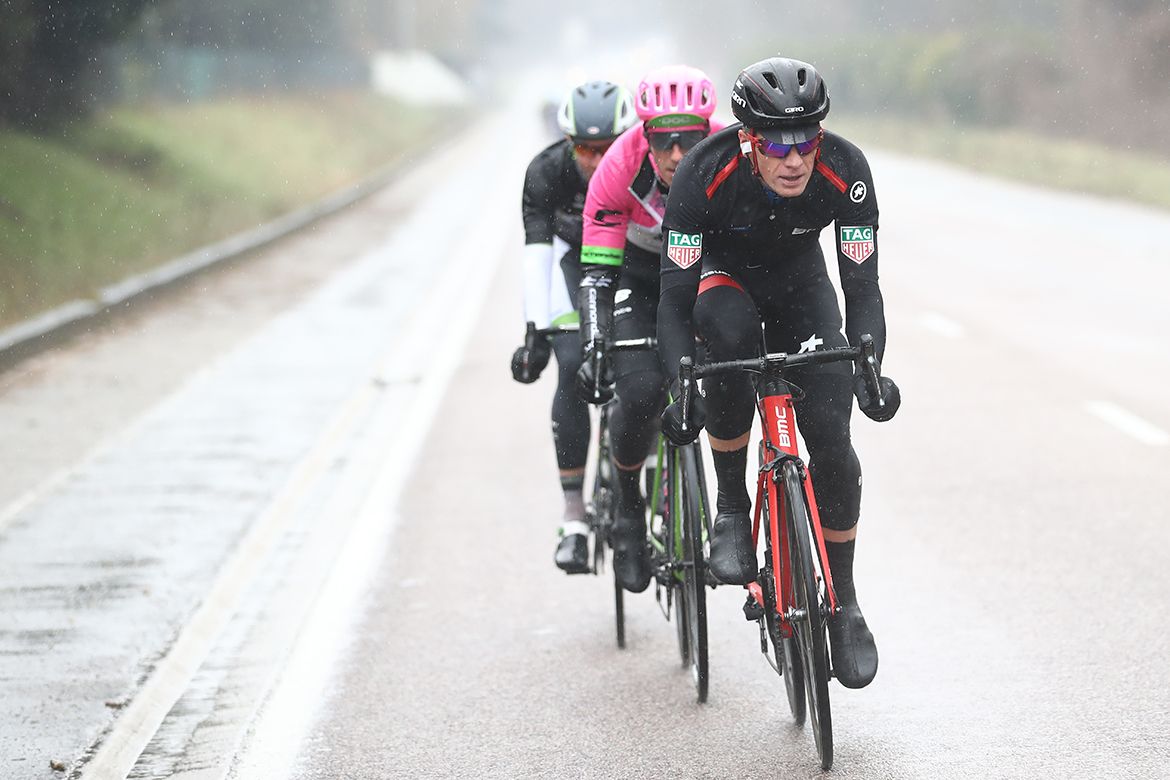 Pierre Rolland (EF-Drapac), Pierre-Luc Perichon (Fortuneo-Samsic), Jurgen Roelandts (BMC Racing) in the breakaway